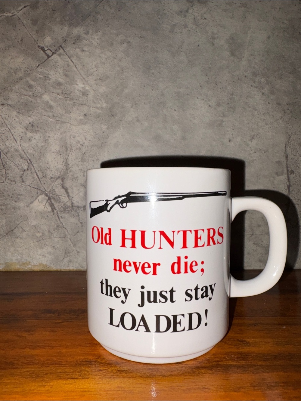 White 'Old Hunters Never Die' Ceramic Coffee Mug